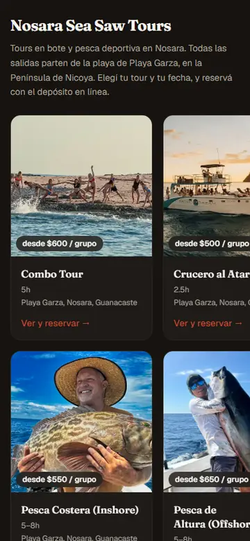 Página pública de reservas en el teléfono